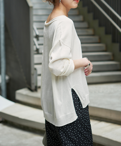 Spick & Span（スピックアンドスパン）の「ペーパーヤーンVネックルーズプルオーバー（ニット/セーター・レディース・ホワイト/ネイビー/モカ/イエロー・FREE）」の12枚目の写真