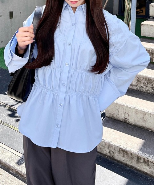 INGNI（イング）の「シャーリングビスチェシャツ（シャツ/ブラウス・レディース・ブルー系1/サックスブルー/オフホワイト・M）」の12枚目の写真