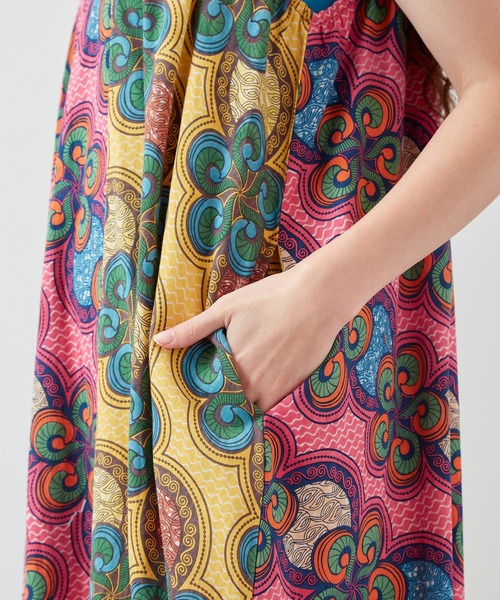 チャイハネ(チャイハネ)の「【チャイハネ】イジェオマパッチワーク風キャミワンピース(ワンピース・レディース・グリーン/ピンク・FREE)」の9枚目の写真