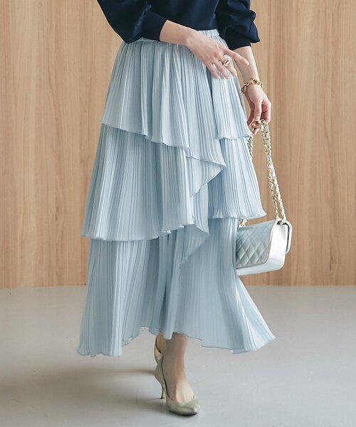 La boutique BonBon（ラブティックボンボン）の「【女子力UP】イレヘムプリーツティアードスカート（スカート・レディース・オフホワイト/サックスブルー/ホワイト・FREE）」の3枚目の写真