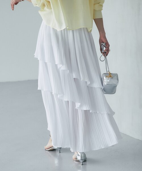 La boutique BonBon（ラブティックボンボン）の「【女子力UP】イレヘムプリーツティアードスカート（スカート・レディース・オフホワイト/サックスブルー/ホワイト・FREE）」の6枚目の写真