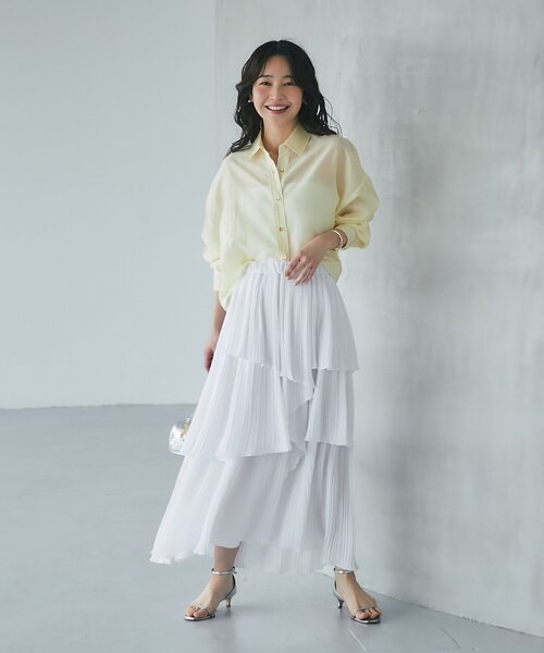 La boutique BonBon（ラブティックボンボン）の「【女子力UP】イレヘムプリーツティアードスカート（スカート・レディース・オフホワイト/サックスブルー/ホワイト・FREE）」の7枚目の写真