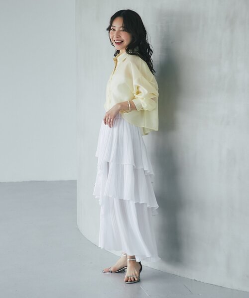 La boutique BonBon（ラブティックボンボン）の「【女子力UP】イレヘムプリーツティアードスカート（スカート・レディース・オフホワイト/サックスブルー/ホワイト・FREE）」の8枚目の写真