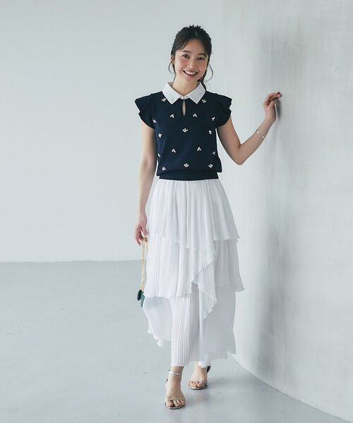 La boutique BonBon（ラブティックボンボン）の「【女子力UP】イレヘムプリーツティアードスカート（スカート・レディース・オフホワイト/サックスブルー/ホワイト・FREE）」の10枚目の写真