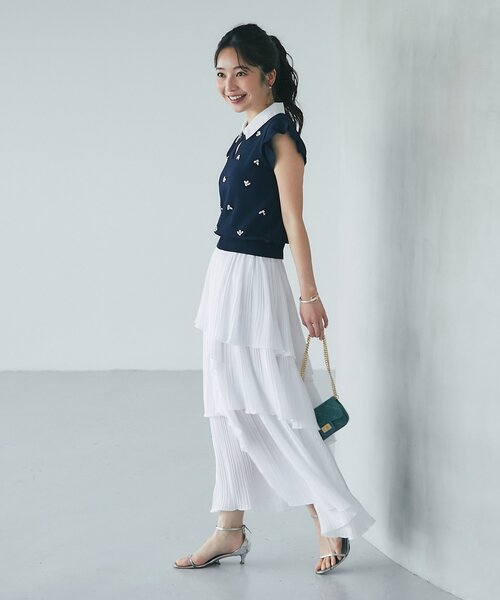 La boutique BonBon（ラブティックボンボン）の「【女子力UP】イレヘムプリーツティアードスカート（スカート・レディース・オフホワイト/サックスブルー/ホワイト・FREE）」の11枚目の写真