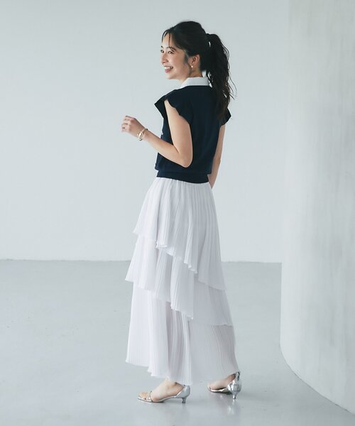 La boutique BonBon（ラブティックボンボン）の「【女子力UP】イレヘムプリーツティアードスカート（スカート・レディース・オフホワイト/サックスブルー/ホワイト・FREE）」の12枚目の写真