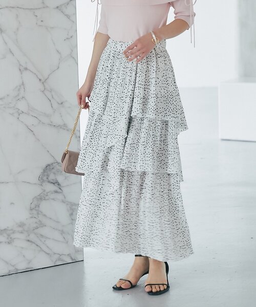La boutique BonBon（ラブティックボンボン）の「【女子力UP】イレヘムプリーツティアードスカート（スカート・レディース・オフホワイト/サックスブルー/ホワイト・FREE）」の20枚目の写真