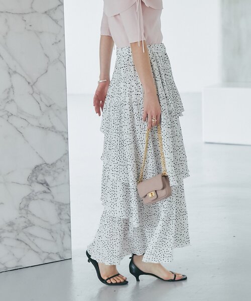 La boutique BonBon（ラブティックボンボン）の「【女子力UP】イレヘムプリーツティアードスカート（スカート・レディース・オフホワイト/サックスブルー/ホワイト・FREE）」の22枚目の写真