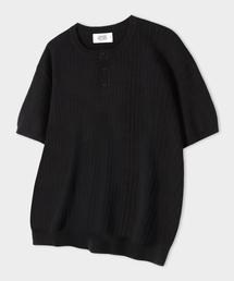 LEMAIN SECOND（リメインセカンド）の「クラシックヘンリーネックウォッシャブル半袖ニット[ブラック]（Tシャツ/カットソー）」