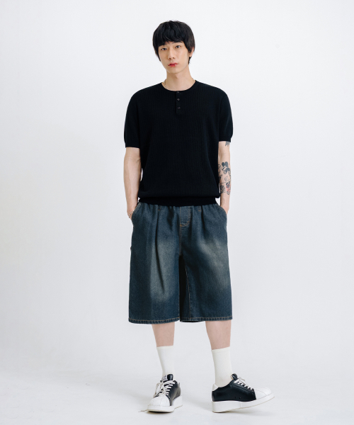 LEMAIN SECOND（リメインセカンド）の「クラシックヘンリーネックウォッシャブル半袖ニット[ブラック]（Tシャツ/カットソー・レディース・その他・MEDIUM/LARGE/X-LARGE）」の3枚目の写真