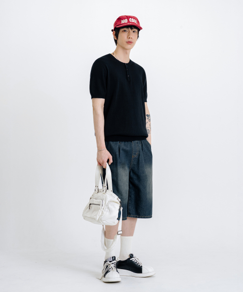 LEMAIN SECOND（リメインセカンド）の「クラシックヘンリーネックウォッシャブル半袖ニット[ブラック]（Tシャツ/カットソー・レディース・その他・MEDIUM/LARGE/X-LARGE）」の4枚目の写真