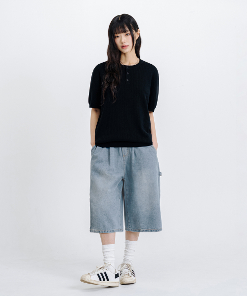 LEMAIN SECOND（リメインセカンド）の「クラシックヘンリーネックウォッシャブル半袖ニット[ブラック]（Tシャツ/カットソー・レディース・その他・MEDIUM/LARGE/X-LARGE）」の6枚目の写真