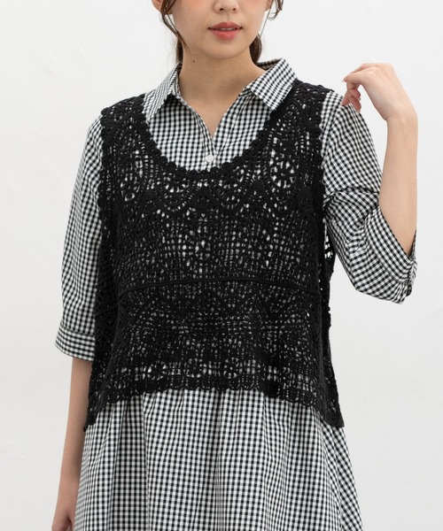 Honeys(ハニーズ)の「クロシェ風ベスト(ベスト・レディース・アイボリー/ブラック・L/LL/M/S)」の2枚目の写真