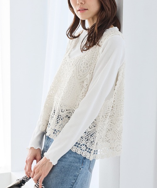 Honeys(ハニーズ)の「クロシェ風ベスト(ベスト・レディース・アイボリー/ブラック・L/LL/M/S)」の5枚目の写真