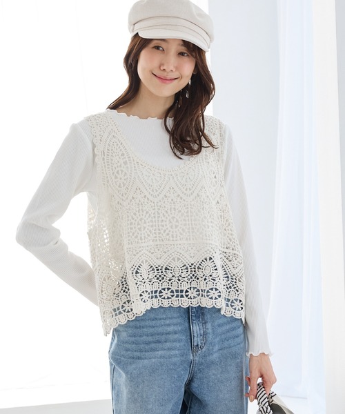 Honeys(ハニーズ)の「クロシェ風ベスト(ベスト・レディース・アイボリー/ブラック・L/LL/M/S)」の6枚目の写真