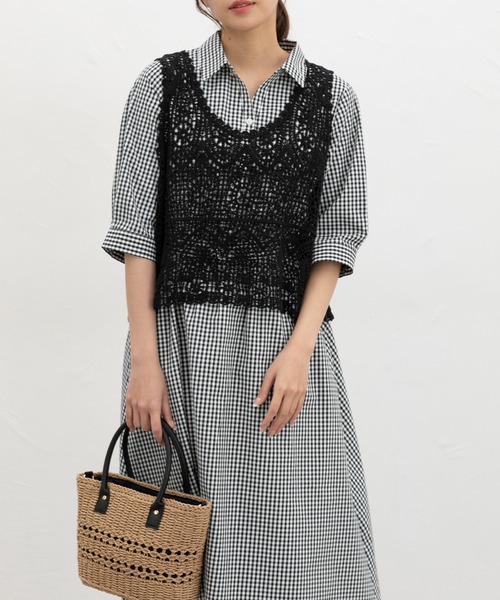 Honeys(ハニーズ)の「クロシェ風ベスト(ベスト・レディース・アイボリー/ブラック・L/LL/M/S)」の8枚目の写真