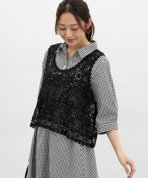 Honeys(ハニーズ)の「クロシェ風ベスト(ベスト・レディース・アイボリー/ブラック・L/LL/M/S)」の10枚目の写真