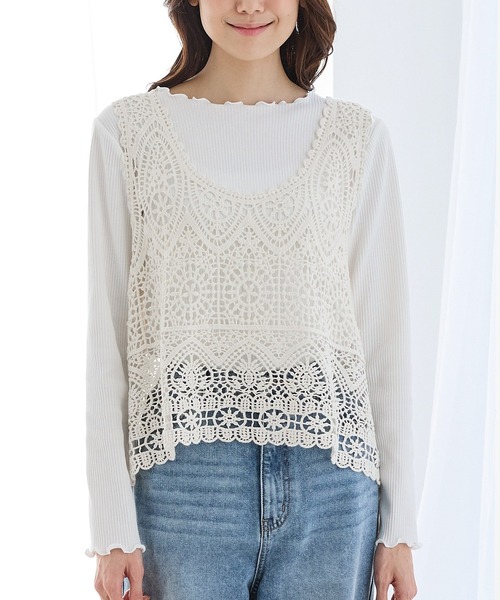 Honeys(ハニーズ)の「クロシェ風ベスト(ベスト・レディース・アイボリー/ブラック・L/LL/M/S)」の15枚目の写真