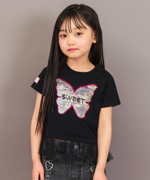 ANAP kids(アナップキッズ)の「スパンコール バタフライ レイヤード トップス(Tシャツ/カットソー・キッズ・ホワイト/ブラック・110/120/130)」の2枚目の写真
