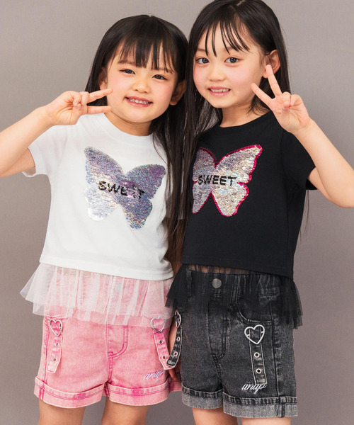 ANAP kids(アナップキッズ)の「スパンコール バタフライ レイヤード トップス(Tシャツ/カットソー・キッズ・ホワイト/ブラック・110/120/130)」の3枚目の写真