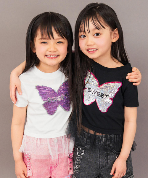 ANAP kids(アナップキッズ)の「スパンコール バタフライ レイヤード トップス(Tシャツ/カットソー・キッズ・ホワイト/ブラック・110/120/130)」の4枚目の写真
