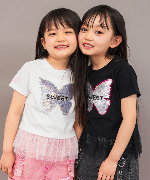 ANAP kids(アナップキッズ)の「スパンコール バタフライ レイヤード トップス(Tシャツ/カットソー・キッズ・ホワイト/ブラック・110/120/130)」の5枚目の写真