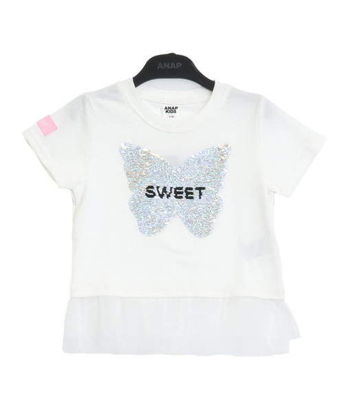 ANAP kids(アナップキッズ)の「スパンコール バタフライ レイヤード トップス(Tシャツ/カットソー・キッズ・ホワイト/ブラック・110/120/130)」の12枚目の写真