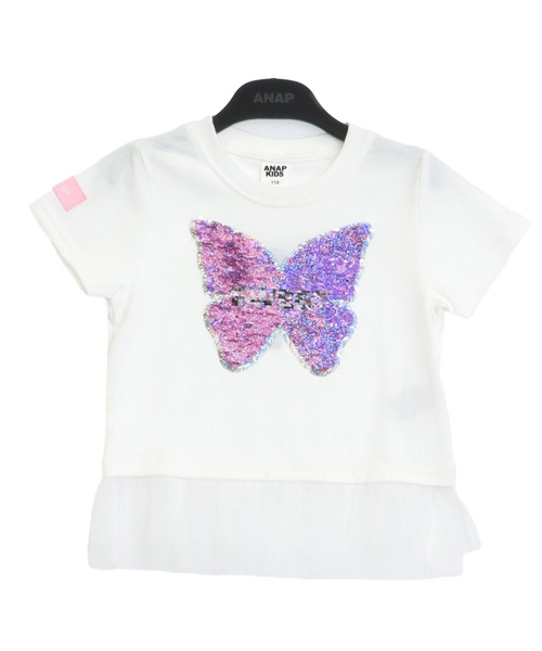 ANAP kids(アナップキッズ)の「スパンコール バタフライ レイヤード トップス(Tシャツ/カットソー・キッズ・ホワイト/ブラック・110/120/130)」の11枚目の写真