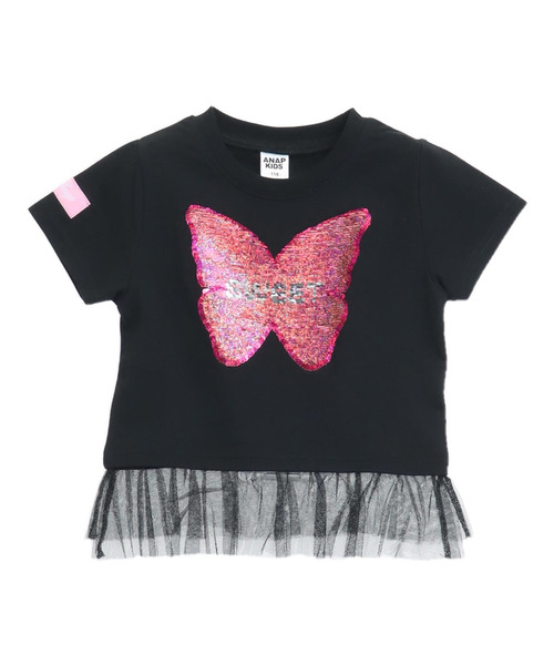 ANAP kids(アナップキッズ)の「スパンコール バタフライ レイヤード トップス(Tシャツ/カットソー・キッズ・ホワイト/ブラック・110/120/130)」の8枚目の写真
