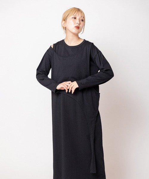 OSMOSIS（オズモーシス）の「アシンメトリーワンピース（ワンピース・レディース・ライトベージュ/ブラック/チャコール・ONE SIZE）」の2枚目の写真