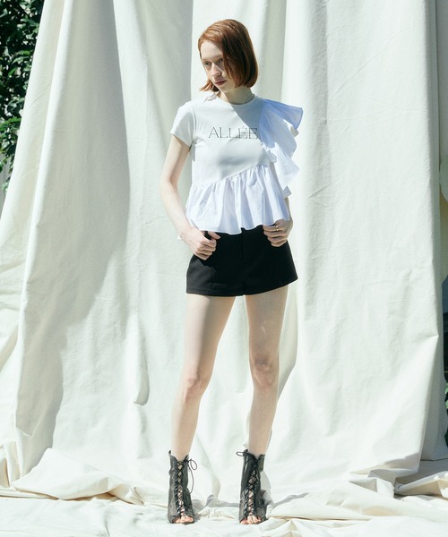 EIMY ISTOIRE（エイミーイストワール）の「ALLEE FRILL TRIM TOPS（Tシャツ/カットソー・レディース・ホワイト/ピンクベージュ/ブラック・F）」の4枚目の写真