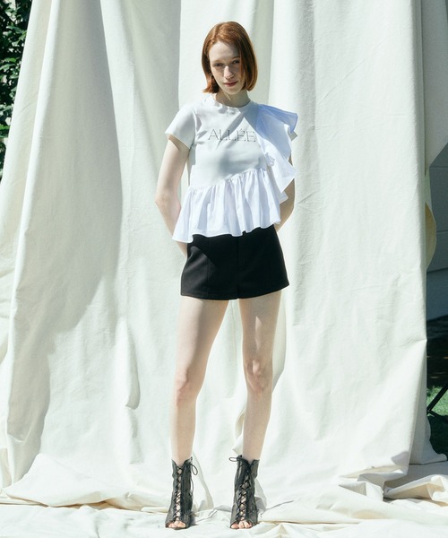 EIMY ISTOIRE（エイミーイストワール）の「ALLEE FRILL TRIM TOPS（Tシャツ/カットソー・レディース・ホワイト/ピンクベージュ/ブラック・F）」の5枚目の写真