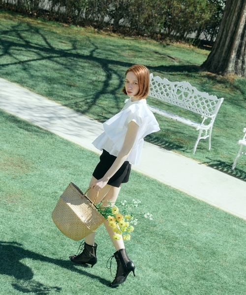 EIMY ISTOIRE（エイミーイストワール）の「ALLEE FRILL TRIM TOPS（Tシャツ/カットソー・レディース・ホワイト/ピンクベージュ/ブラック・F）」の9枚目の写真