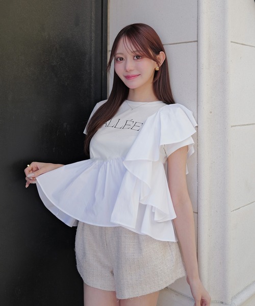 EIMY ISTOIRE（エイミーイストワール）の「ALLEE FRILL TRIM TOPS（Tシャツ/カットソー・レディース・ホワイト/ピンクベージュ/ブラック・F）」の18枚目の写真