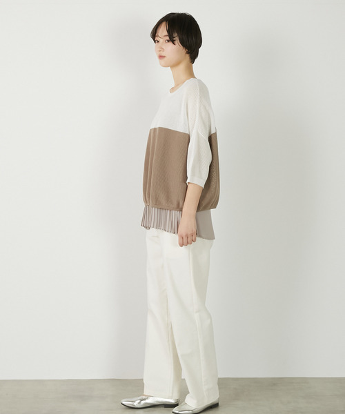 MELROSE claire（メルローズ クレール）の「【バイカラーワイドシルエットニットプルオーバー】（ニット/セーター・レディース・オフホワイト/ブルー/ダークブラウン・FREE）」の5枚目の写真