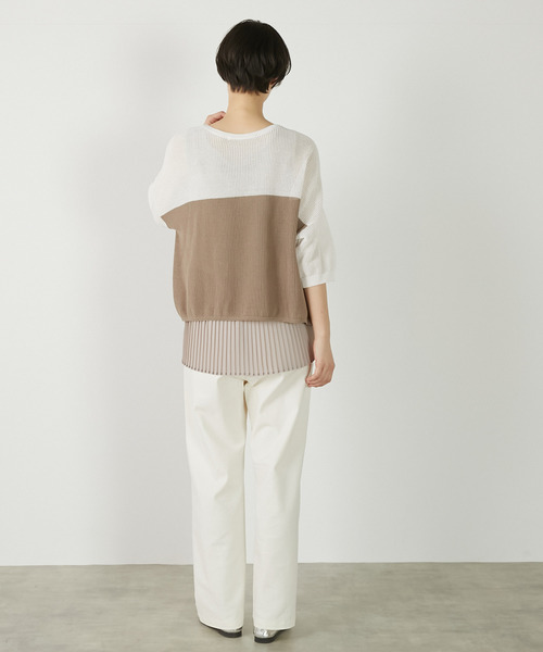 MELROSE claire（メルローズ クレール）の「【バイカラーワイドシルエットニットプルオーバー】（ニット/セーター・レディース・オフホワイト/ブルー/ダークブラウン・FREE）」の6枚目の写真