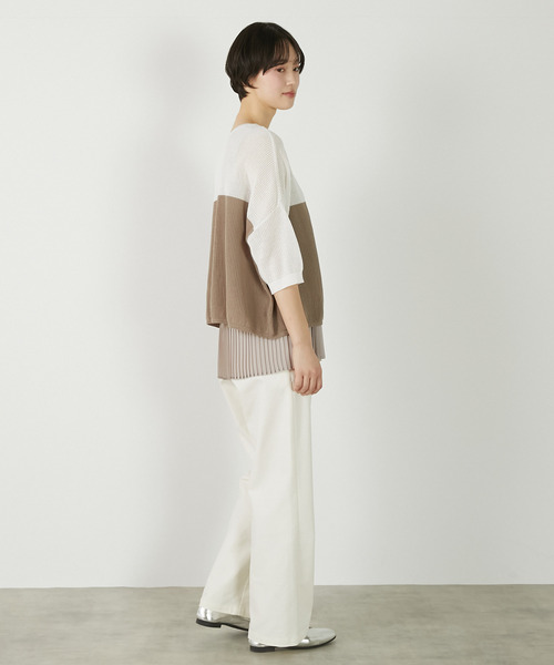 MELROSE claire（メルローズ クレール）の「【バイカラーワイドシルエットニットプルオーバー】（ニット/セーター・レディース・オフホワイト/ブルー/ダークブラウン・FREE）」の8枚目の写真