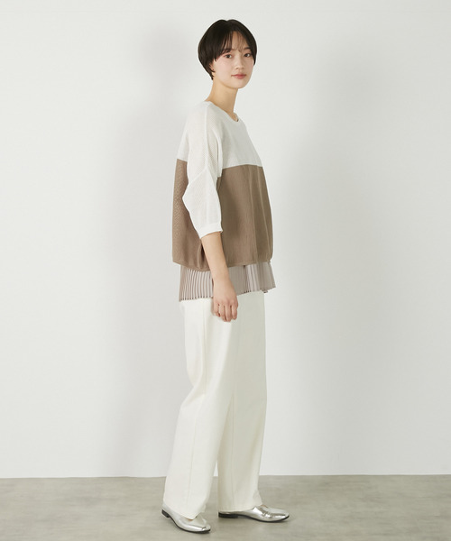 MELROSE claire（メルローズ クレール）の「【バイカラーワイドシルエットニットプルオーバー】（ニット/セーター・レディース・オフホワイト/ブルー/ダークブラウン・FREE）」の9枚目の写真