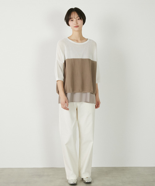 MELROSE claire（メルローズ クレール）の「【バイカラーワイドシルエットニットプルオーバー】（ニット/セーター・レディース・オフホワイト/ブルー/ダークブラウン・FREE）」の10枚目の写真