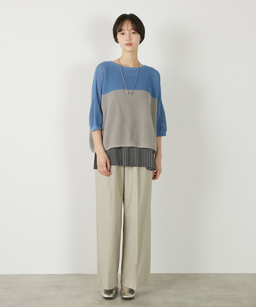MELROSE claire（メルローズ クレール）の「【バイカラーワイドシルエットニットプルオーバー】（ニット/セーター・レディース・オフホワイト/ブルー/ダークブラウン・FREE）」の18枚目の写真