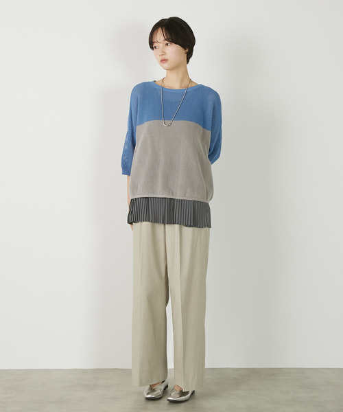 MELROSE claire（メルローズ クレール）の「【バイカラーワイドシルエットニットプルオーバー】（ニット/セーター・レディース・オフホワイト/ブルー/ダークブラウン・FREE）」の19枚目の写真