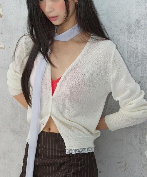 MICHIKO LONDON(ミチコ ロンドン)の「ヘムレースリネンカーディガンアイボリー(カーディガン/ボレロ・レディース・その他・SMALL/MEDIUM)」の1枚目の写真