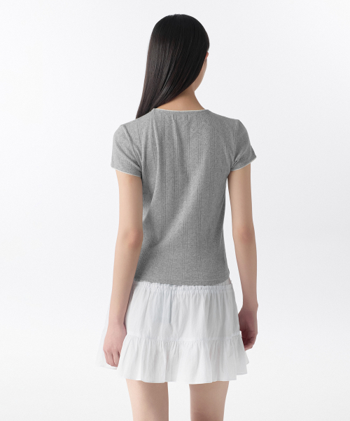 MUSINSA STANDARD WOMAN（ムシンサスタンダードウーマン）の「ウィメンズ ポインテール レース クルーネック Tシャツ [メランジグレー]（Tシャツ/カットソー・レディース・その他・X-SMALL/SMALL/MEDIUM/LARGE/X-LARGE）」の2枚目の写真