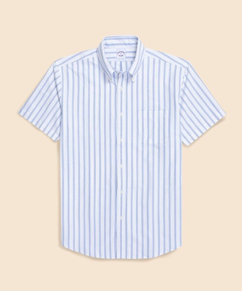 BROOKS BROTHERS(ブルックスブラザーズ)の「コットン オックスフォード ストライプ ショートスリーブ フライデーシャツ(シャツ/ブラウス・メンズ・ホワイト/ライトパープル/ストライプ/ライトブルー・LARGE/MEDIUM/X-LARGE/SMALL)」の1枚目の写真