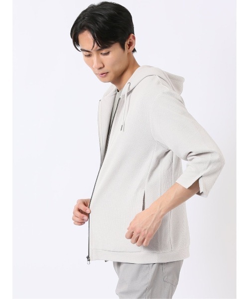 TAKA-Q（タカキュー）の「【ストレッチ 半端袖 カットアウター】タカキュー ワッフル ジャガード フルジップ 7分袖 パーカー（パーカー・メンズ・ライトグレー/ネイビー・X-LARGE/LARGE/MEDIUM）」の11枚目の写真