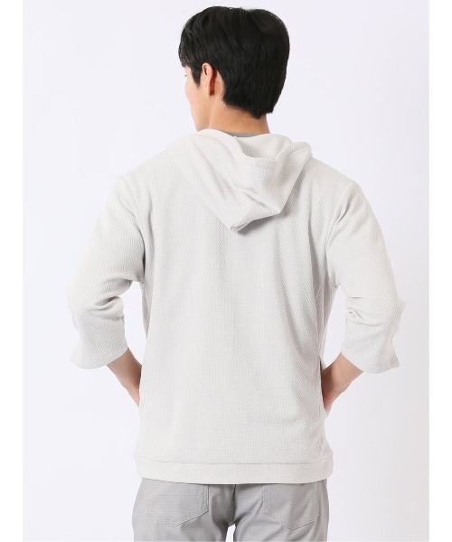 TAKA-Q（タカキュー）の「【ストレッチ 半端袖 カットアウター】タカキュー ワッフル ジャガード フルジップ 7分袖 パーカー（パーカー・メンズ・ライトグレー/ネイビー・X-LARGE/LARGE/MEDIUM）」の10枚目の写真