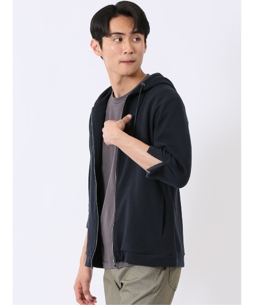 TAKA-Q（タカキュー）の「【ストレッチ 半端袖 カットアウター】タカキュー ワッフル ジャガード フルジップ 7分袖 パーカー（パーカー・メンズ・ライトグレー/ネイビー・X-LARGE/LARGE/MEDIUM）」の21枚目の写真
