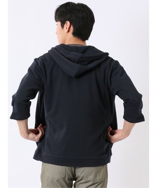 TAKA-Q（タカキュー）の「【ストレッチ 半端袖 カットアウター】タカキュー ワッフル ジャガード フルジップ 7分袖 パーカー（パーカー・メンズ・ライトグレー/ネイビー・X-LARGE/LARGE/MEDIUM）」の20枚目の写真