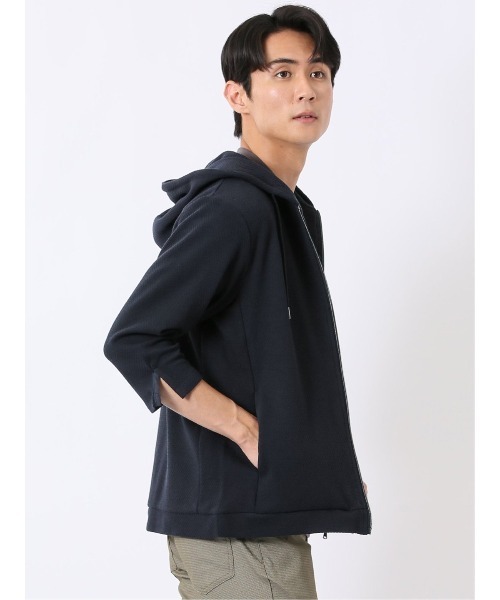 TAKA-Q（タカキュー）の「【ストレッチ 半端袖 カットアウター】タカキュー ワッフル ジャガード フルジップ 7分袖 パーカー（パーカー・メンズ・ライトグレー/ネイビー・X-LARGE/LARGE/MEDIUM）」の19枚目の写真