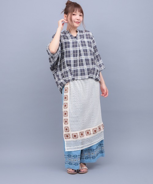 チチカカ(チチカカ)の「ぽこぽこシアーチェックスキッパーシャツ(シャツ/ブラウス・レディース・ブラック/オレンジ/その他1・FREE)」の6枚目の写真
